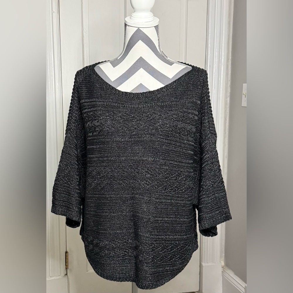 Ralph Lauren Dolman Sleeve Knit Sweater Women’s Size Petite Medium Black Shimmer